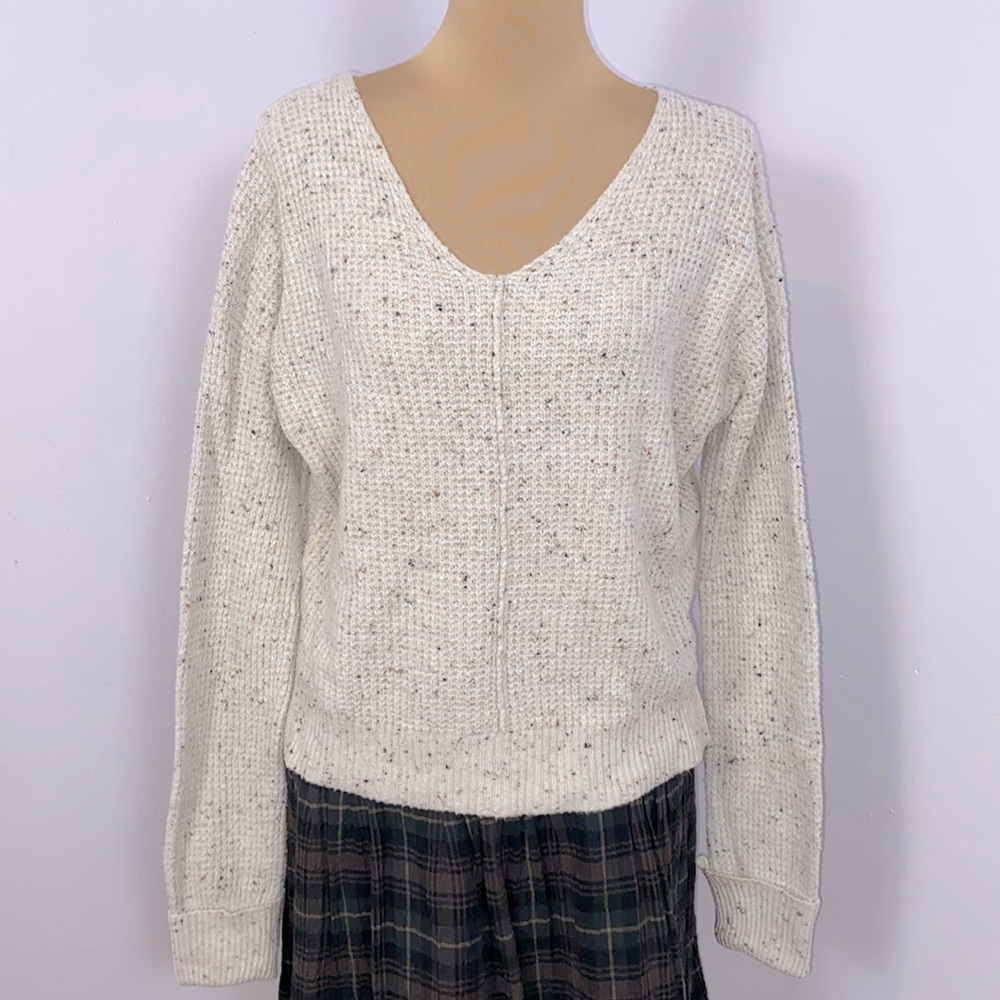 Oatmeal Flecked Oversized Pull Over V-neck Sweater Size S